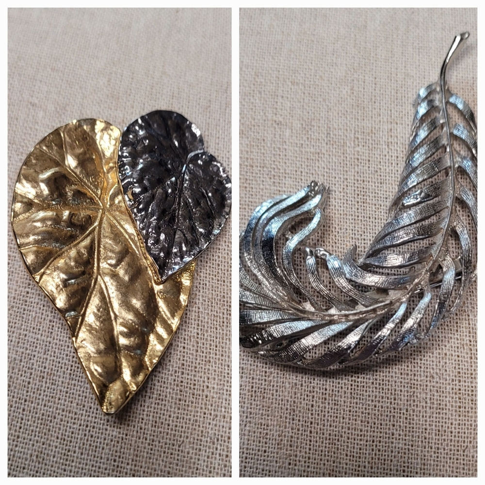 Vintage Leaves & Feather Brooches